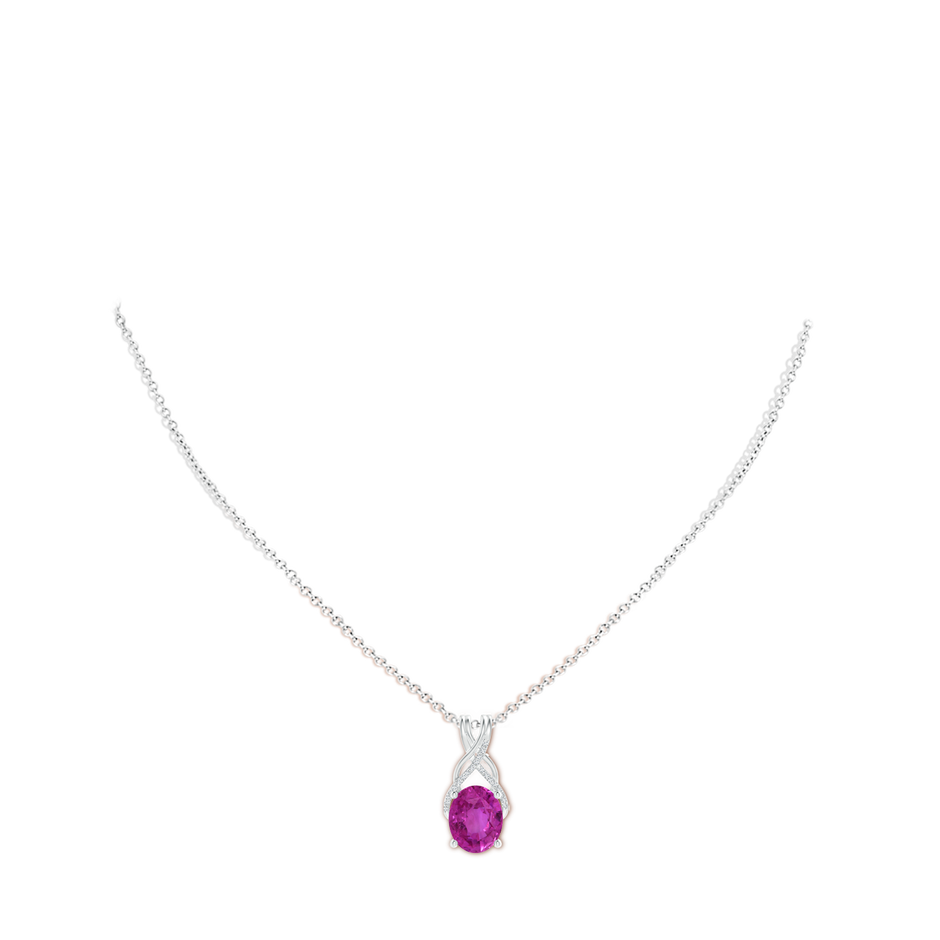 10.39x8.51x6.39mm AAA GIA Certified Oval Pink Sapphire Criss Cross Pendant with Diamonds in White Gold pen