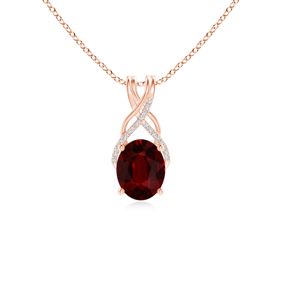 9.2x6.9mm AAAA GIA Certified Oval Ruby Criss Cross Pendant with Diamonds in 18K Rose Gold 