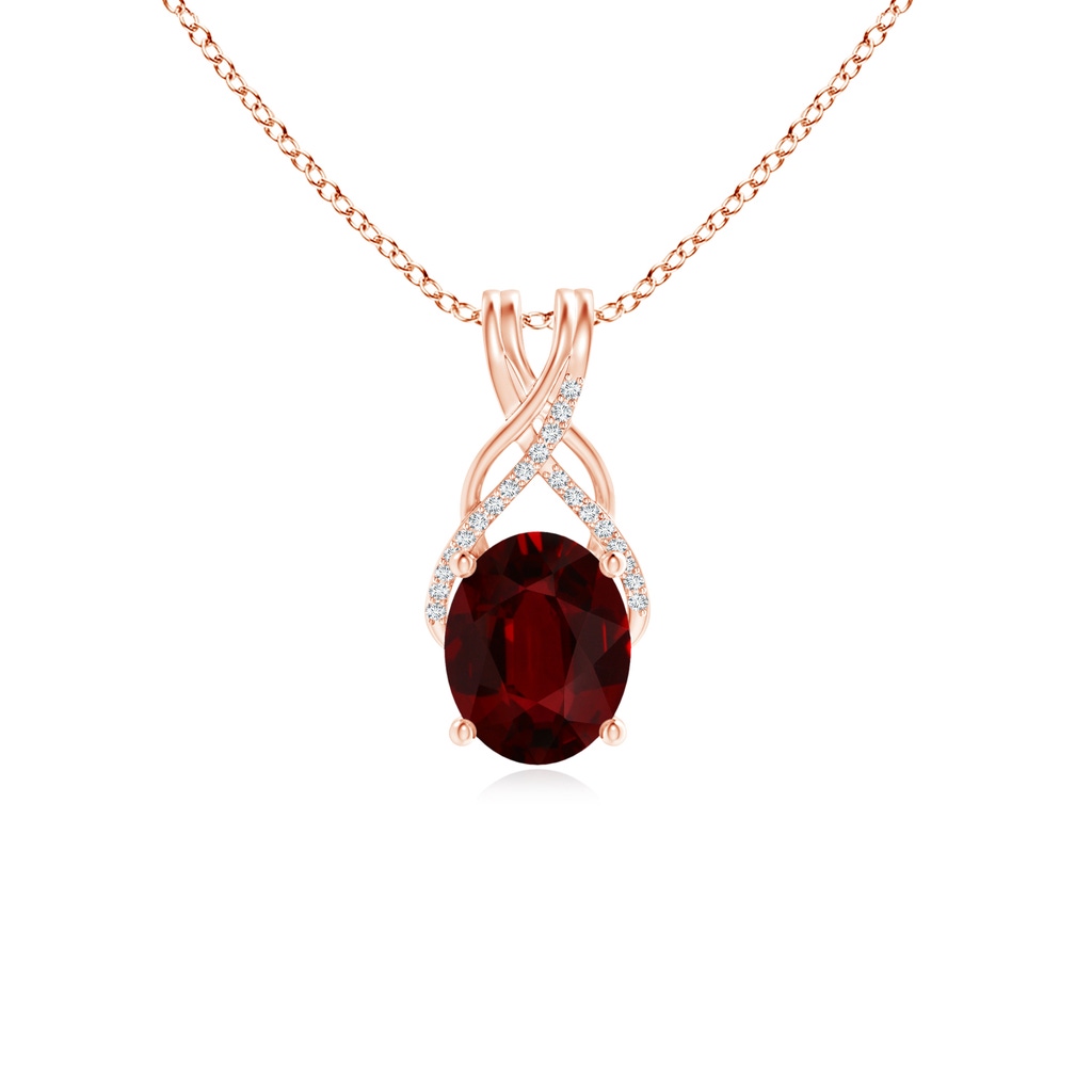 9.2x6.9mm AAAA GIA Certified Oval Ruby Criss Cross Pendant with Diamonds in 18K Rose Gold