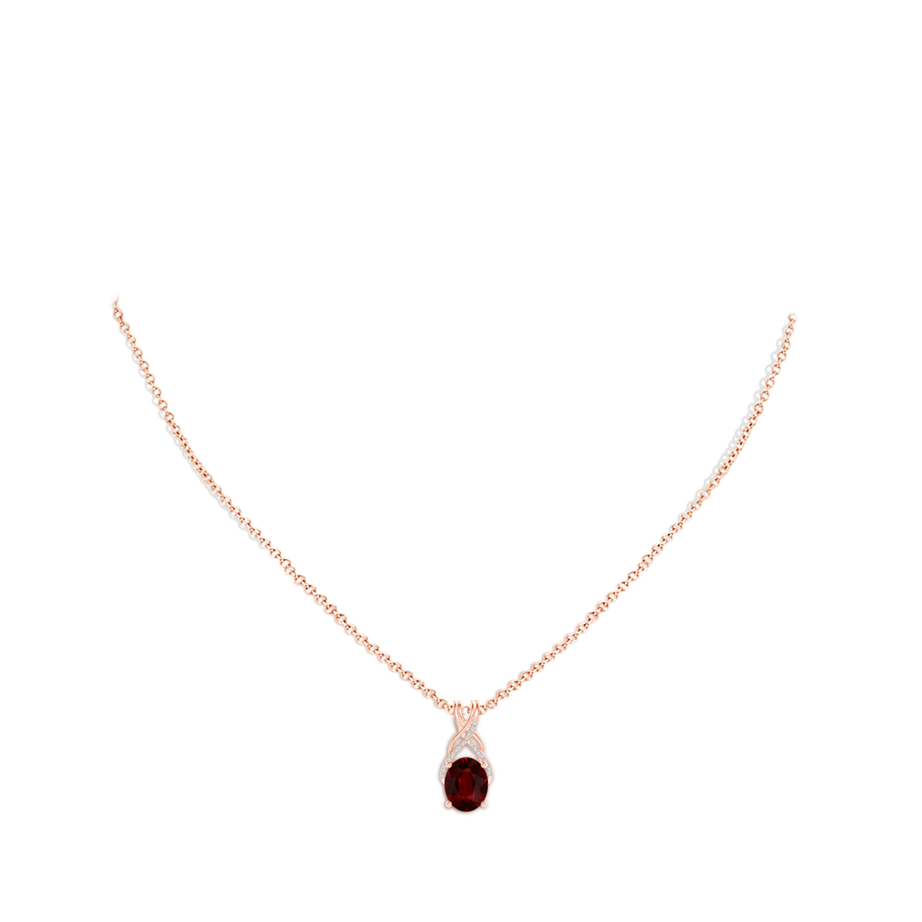 9.2x6.9mm AAAA GIA Certified Oval Ruby Criss Cross Pendant with Diamonds in 18K Rose Gold Body-Neck