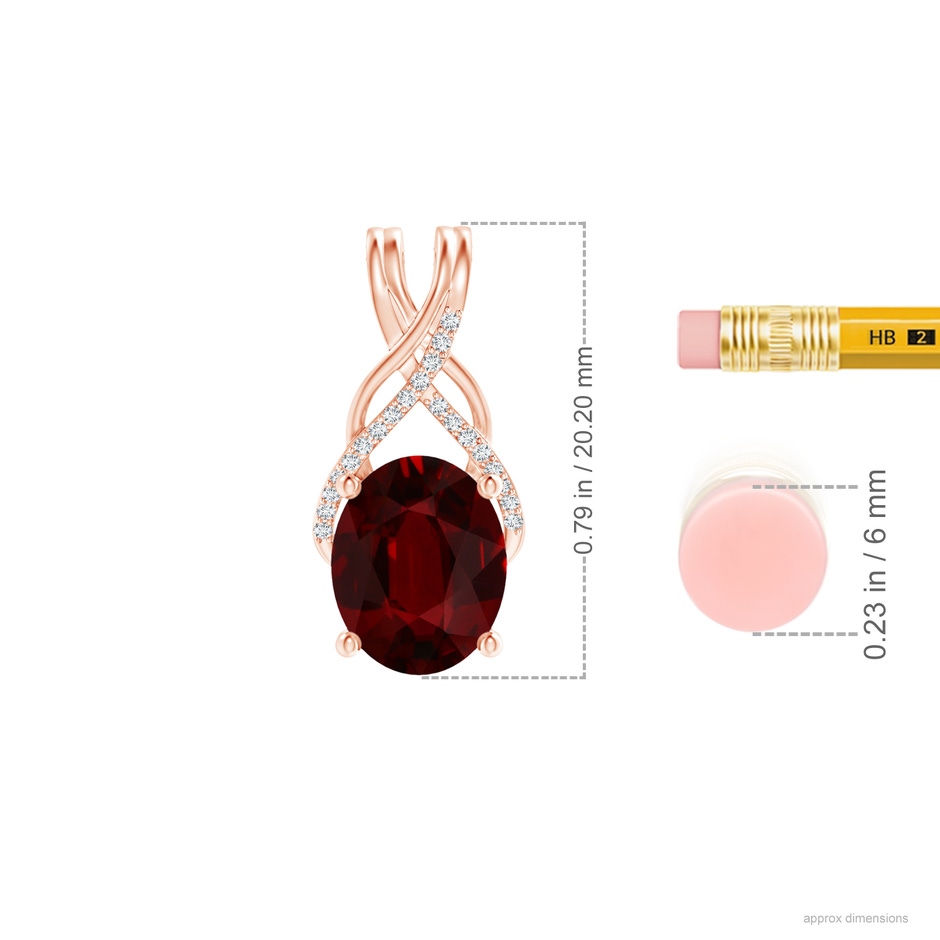 9.2x6.9mm AAAA GIA Certified Oval Ruby Criss Cross Pendant with Diamonds in 18K Rose Gold ruler