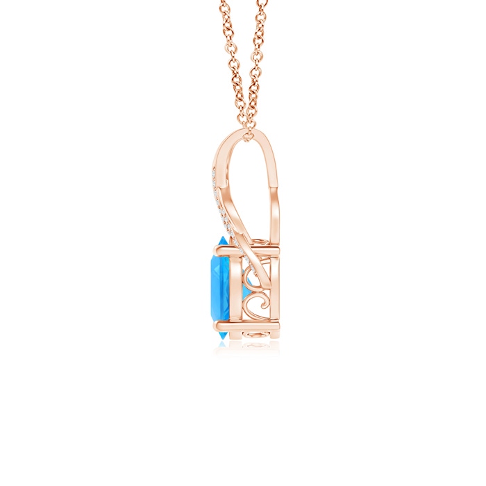10x8mm AAAA Oval Swiss Blue Topaz Criss Cross Pendant with Diamonds in Rose Gold Product Image