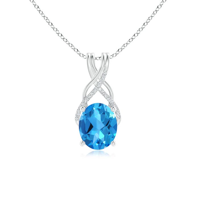 11x9mm AAAA Oval Swiss Blue Topaz Criss Cross Pendant with Diamonds in P950 Platinum