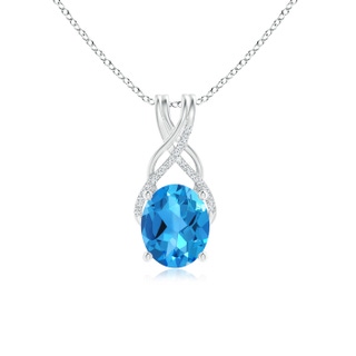 11x9mm AAAA Oval Swiss Blue Topaz Criss Cross Pendant with Diamonds in P950 Platinum