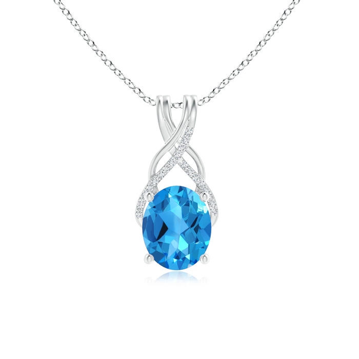 11x9mm AAAA Oval Swiss Blue Topaz Criss Cross Pendant with Diamonds in P950 Platinum 