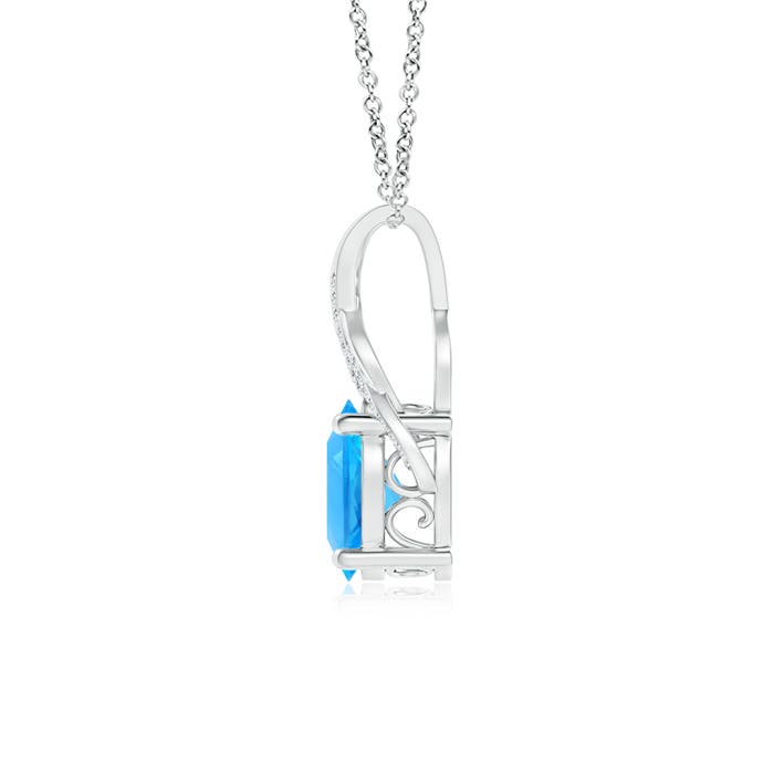 11x9mm AAAA Oval Swiss Blue Topaz Criss Cross Pendant with Diamonds in P950 Platinum