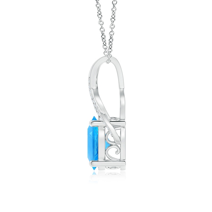 12x10mm AAAA Oval Swiss Blue Topaz Criss Cross Pendant with Diamonds in White Gold Product Image