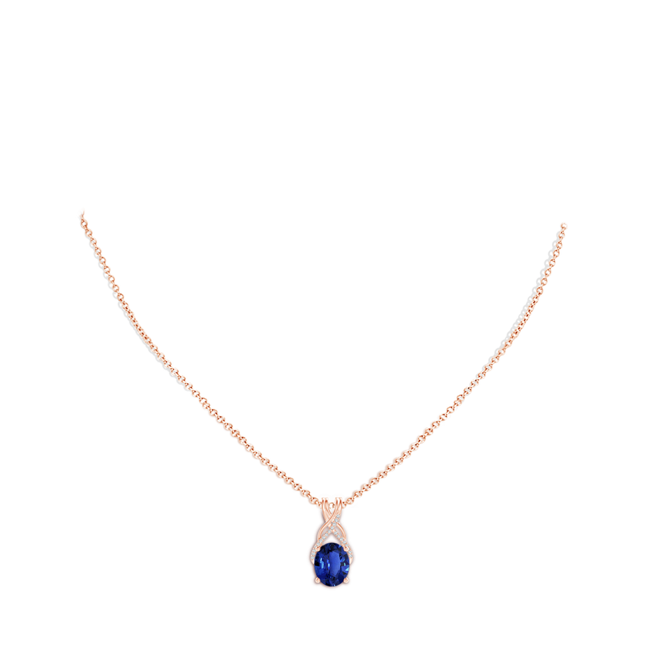 10.11x8.15x4.84mm AAAA GIA Certified Oval Sapphire Criss Cross Pendant with Diamonds in 18K Rose Gold pen