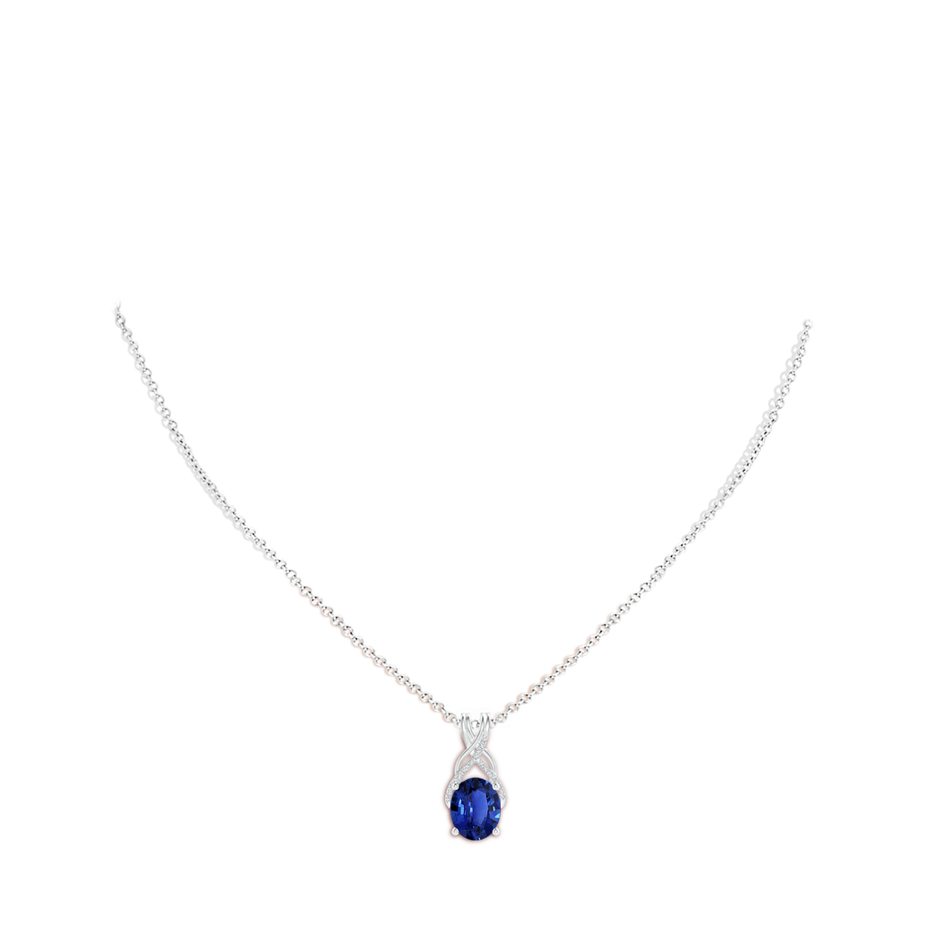 10.11x8.15x4.84mm AAAA GIA Certified Oval Sapphire Criss Cross Pendant with Diamonds in White Gold pen