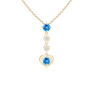 4mm AAA Multi-Heart Round Swiss Blue Topaz and Diamond Drop Pendant in Yellow Gold