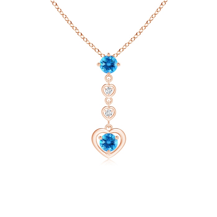 4mm AAAA Multi-Heart Round Swiss Blue Topaz and Diamond Drop Pendant in Rose Gold