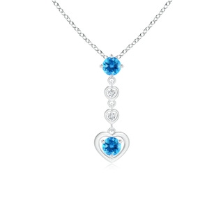 4mm AAAA Multi-Heart Round Swiss Blue Topaz and Diamond Drop Pendant in White Gold