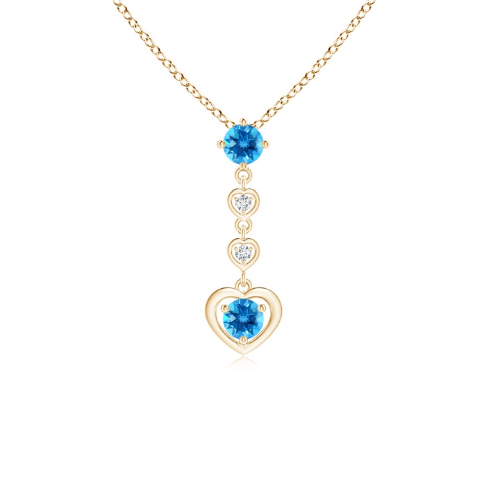 4mm AAAA Multi-Heart Round Swiss Blue Topaz and Diamond Drop Pendant in Yellow Gold