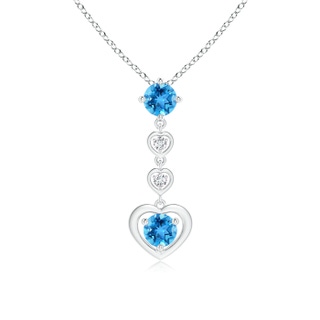 5mm AAA Multi-Heart Round Swiss Blue Topaz and Diamond Drop Pendant in White Gold