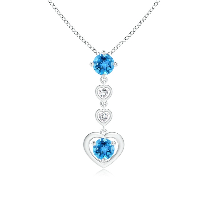 5mm AAA Multi-Heart Round Swiss Blue Topaz and Diamond Drop Pendant in White Gold