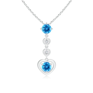 5mm AAAA Multi-Heart Round Swiss Blue Topaz and Diamond Drop Pendant in P950 Platinum