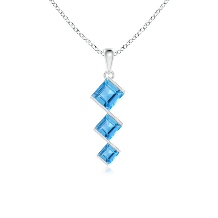 Bar-Set Square Swiss Blue Topaz Three Stone Pendant