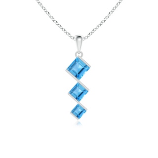 6mm AAA Bar-Set Square Swiss Blue Topaz Three Stone Pendant in White Gold