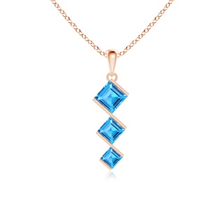 6mm AAAA Bar-Set Square Swiss Blue Topaz Three Stone Pendant in 10K Rose Gold