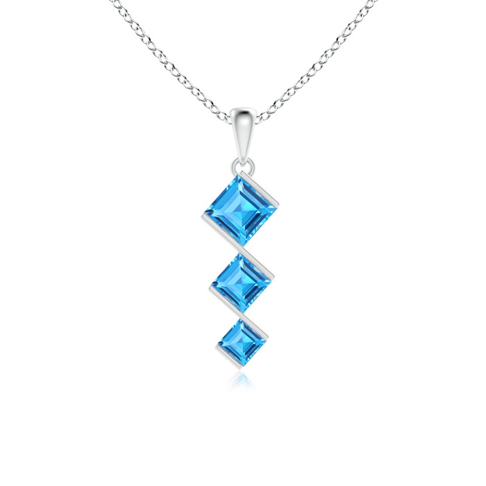 6mm AAAA Bar-Set Square Swiss Blue Topaz Three Stone Pendant in P950 Platinum