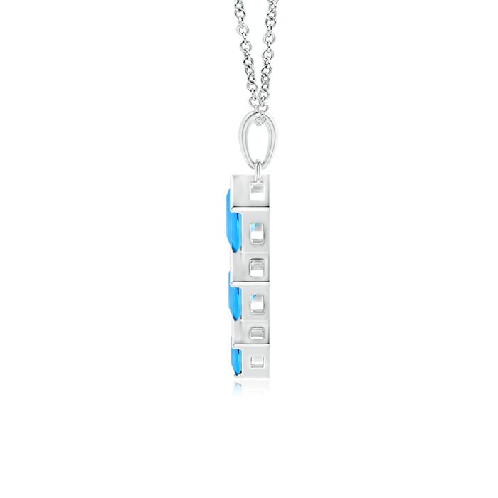 6mm AAAA Bar-Set Square Swiss Blue Topaz Three Stone Pendant in P950 Platinum - side 1