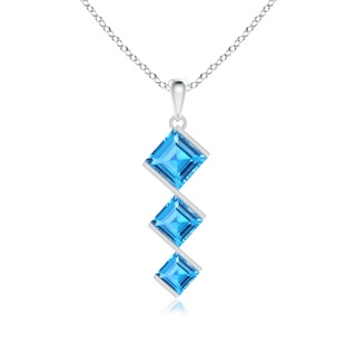 7mm AAAA Bar-Set Square Swiss Blue Topaz Three Stone Pendant in P950 Platinum