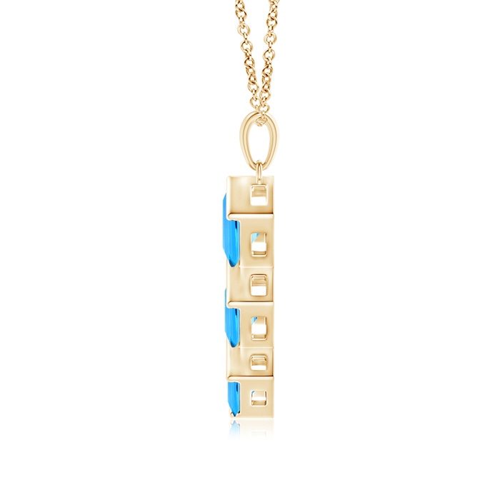 7mm AAAA Bar-Set Square Swiss Blue Topaz Three Stone Pendant in Yellow Gold Product Image