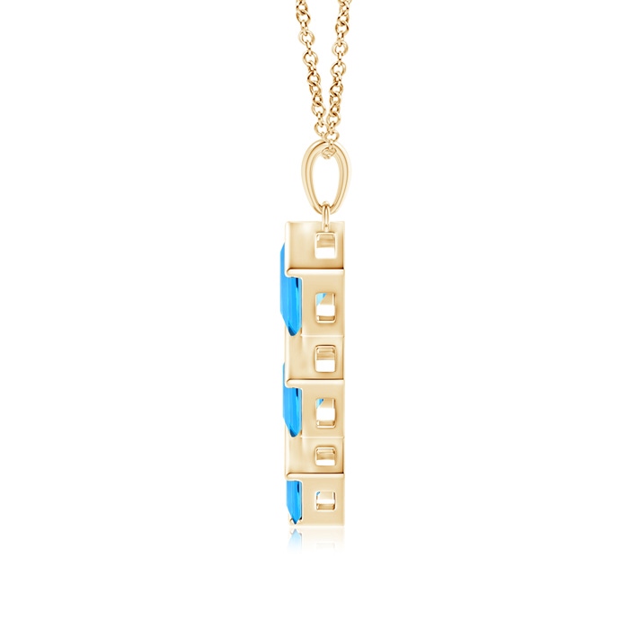 7mm AAAA Bar-Set Square Swiss Blue Topaz Three Stone Pendant in Yellow Gold product image