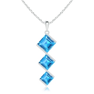 8mm AAAA Bar-Set Square Swiss Blue Topaz Three Stone Pendant in P950 Platinum