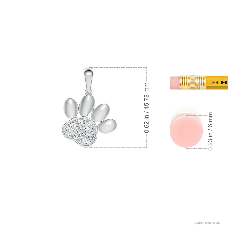 1.1mm GVS2 pave-Set Diamond Paw Print Pendant in S999 Silver ruler