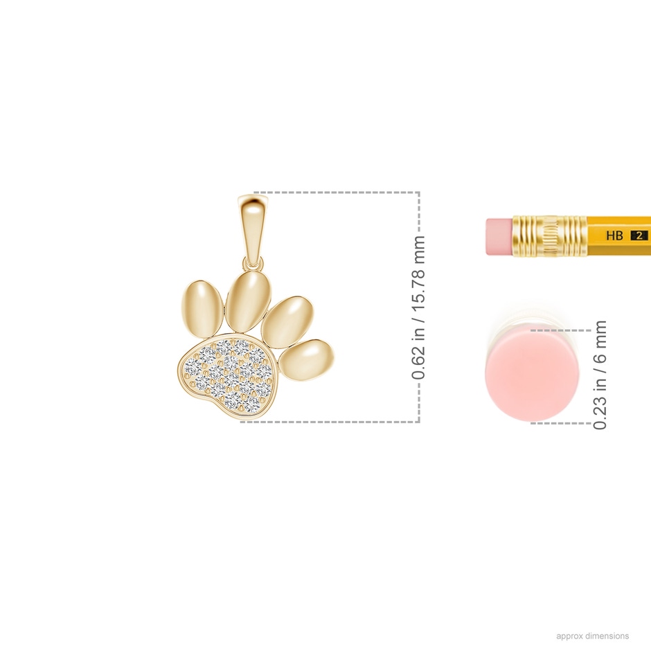 1.1mm HSI2 pave-Set Diamond Paw Print Pendant in 18K Yellow Gold ruler