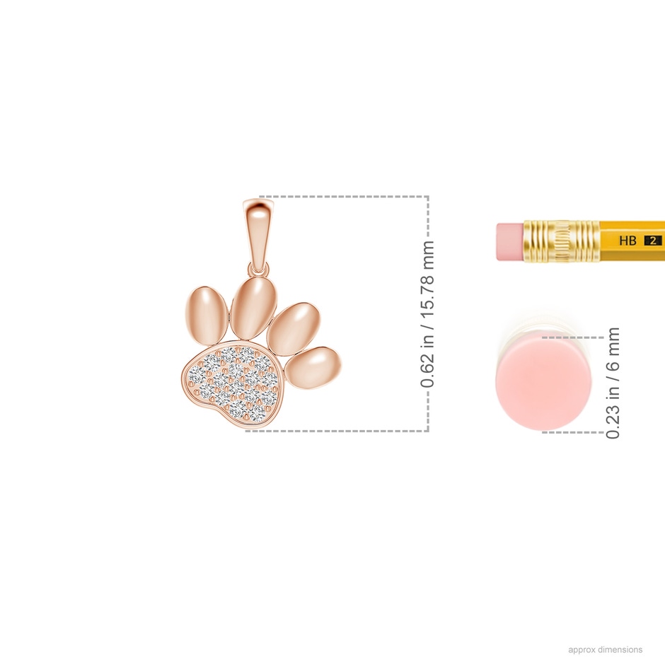 1.1mm HSI2 pave-Set Diamond Paw Print Pendant in 9K Rose Gold ruler