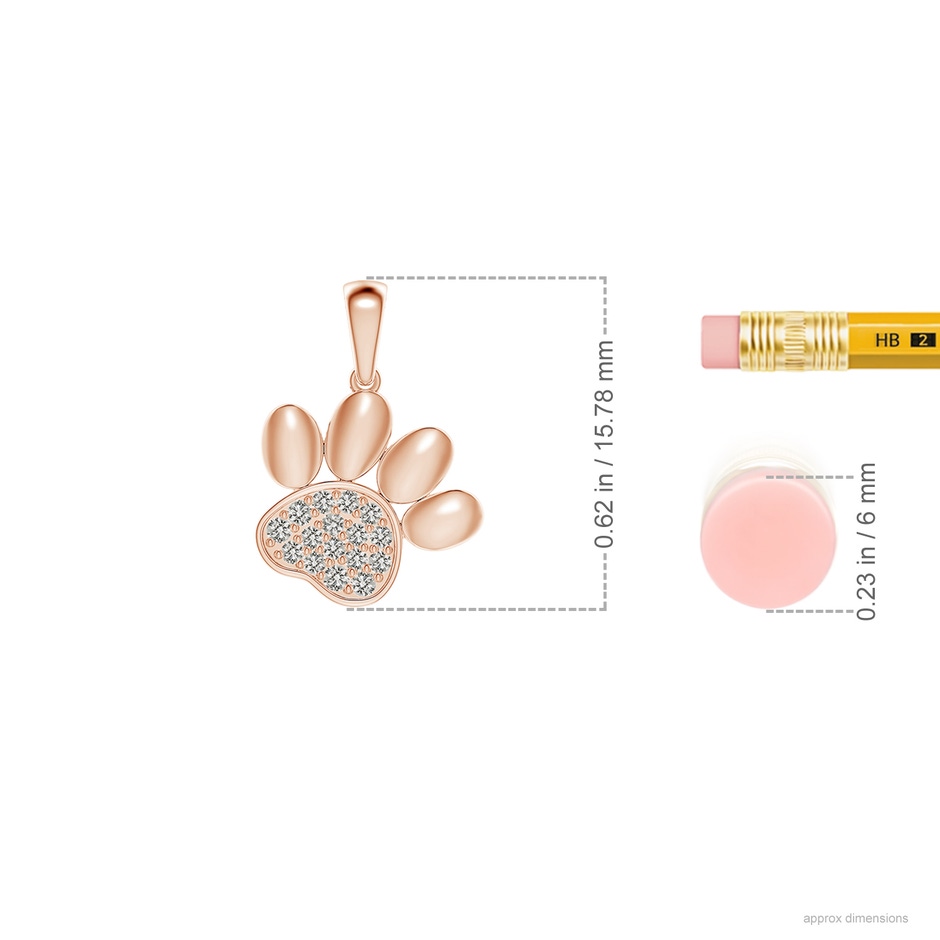 1.1mm KI3 pave-Set Diamond Paw Print Pendant in 9K Rose Gold ruler