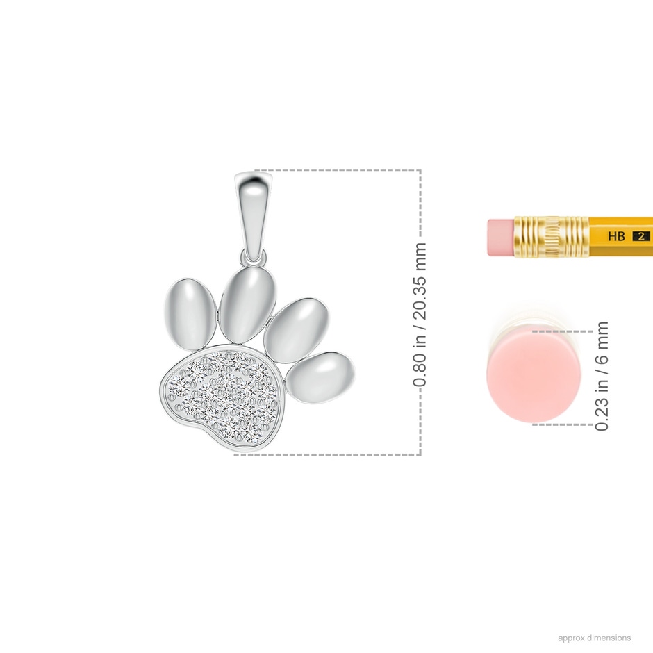 1.5mm HSI2 pave-Set Diamond Paw Print Pendant in S999 Silver ruler