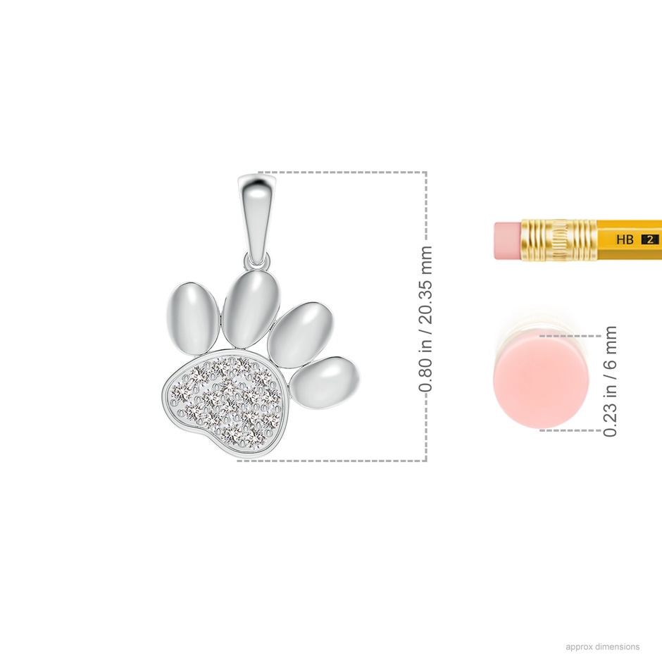 1.5mm IJI1I2 pave-Set Diamond Paw Print Pendant in S999 Silver ruler