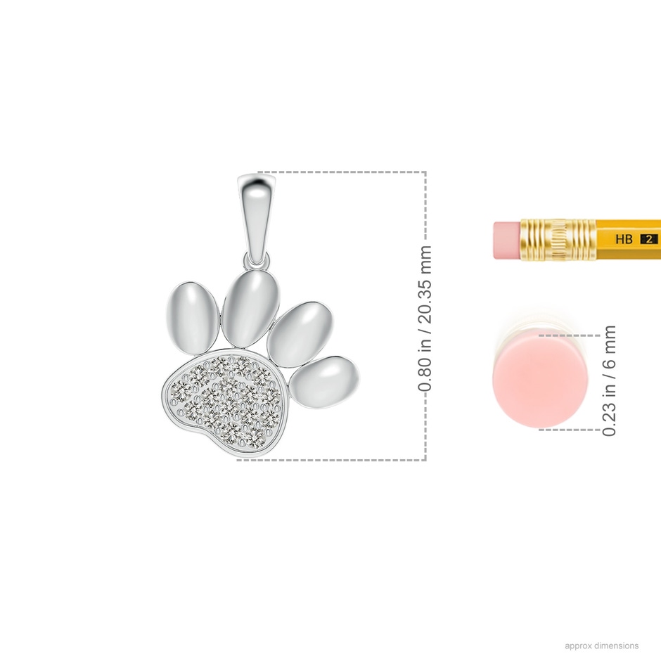 1.5mm KI3 pave-Set Diamond Paw Print Pendant in S999 Silver ruler