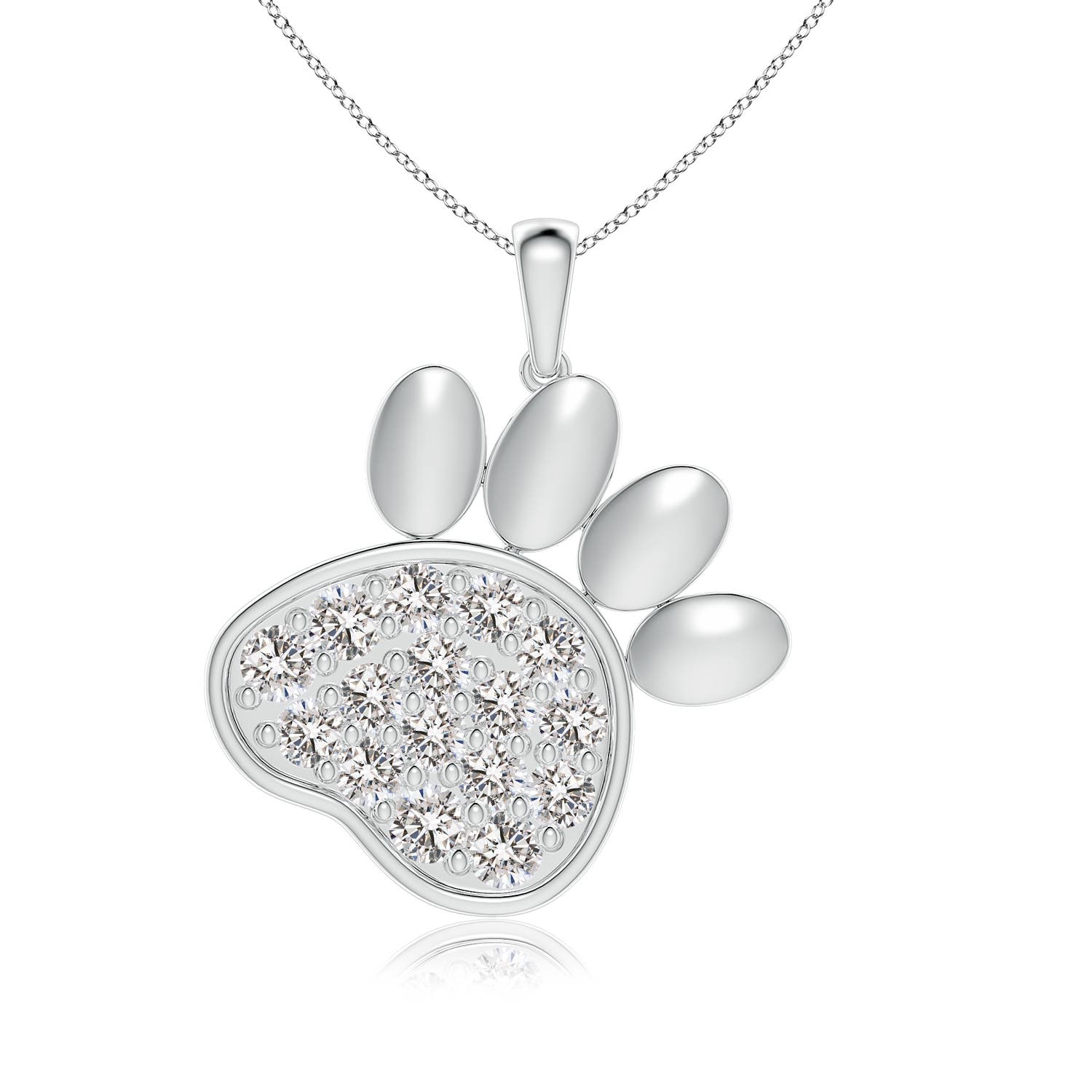3mm IJI1I2 pave-Set Diamond Paw Print Pendant in S999 Silver