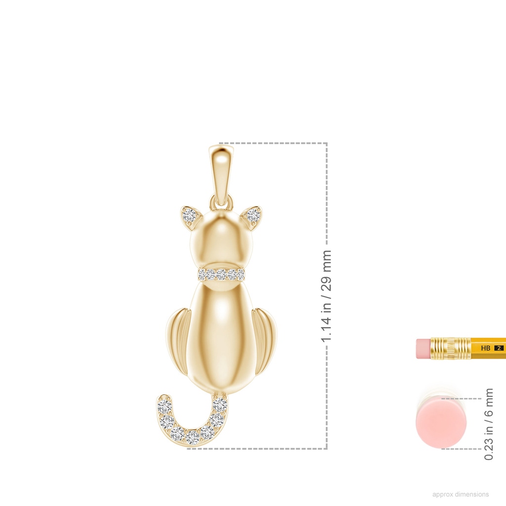 1.3mm HSI2 Classic Diamond Cat Pendant in Yellow Gold ruler