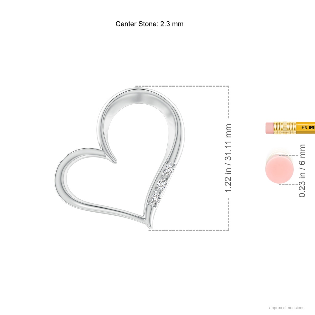 2.3mm HSI2 Diamond Tilted Heart Pendant in White Gold Ruler