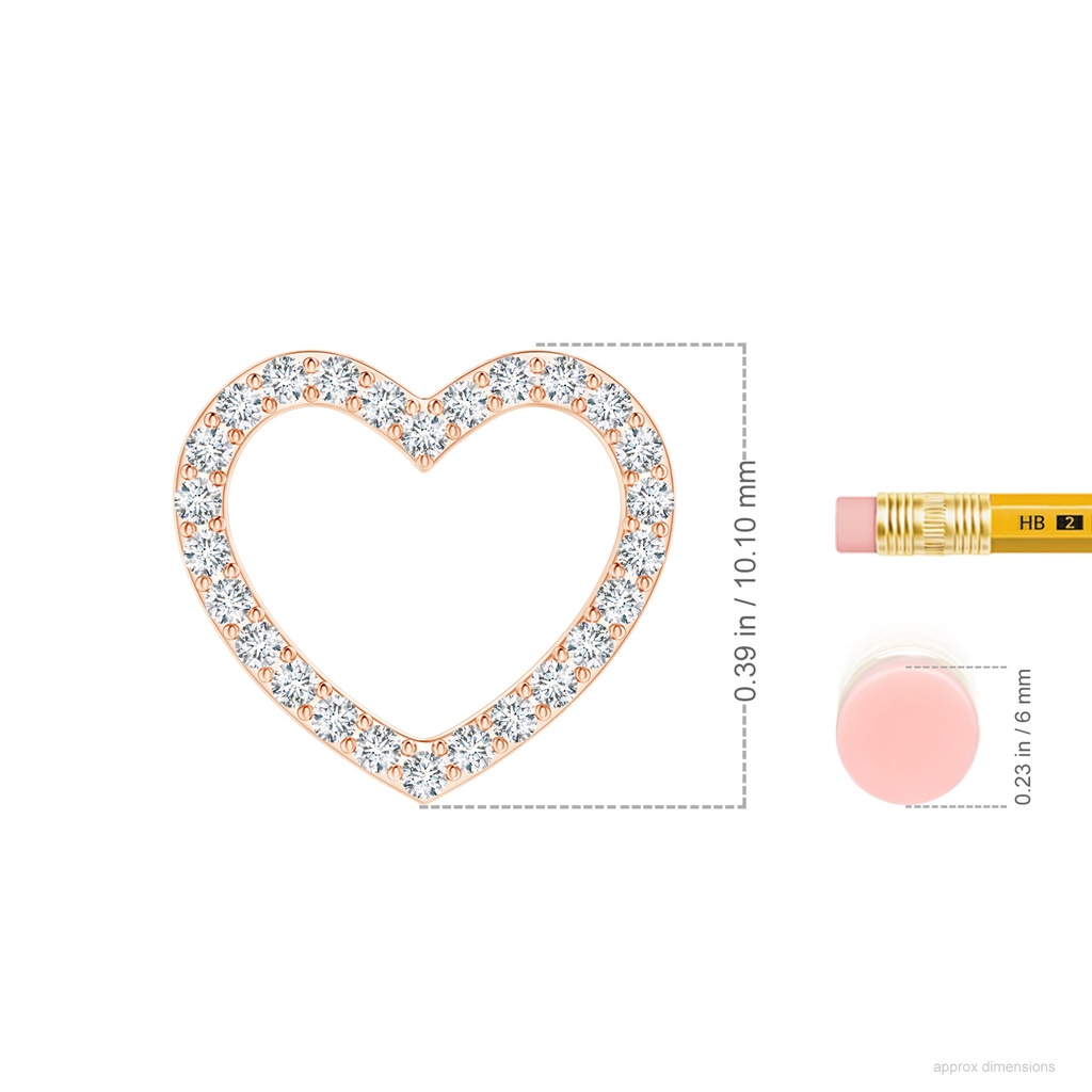 0.9mm GVS2 Prong-Set Diamond Open Heart Pendant in 18K Rose Gold ruler