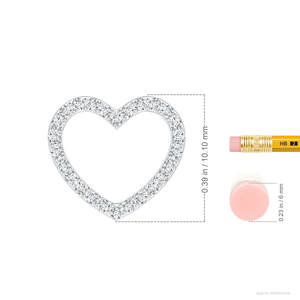 0.9mm GVS2 Prong-Set Diamond Open Heart Pendant in 18K White Gold ruler