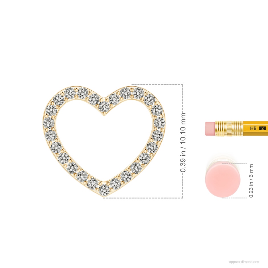 0.9mm KI3 Prong-Set Diamond Open Heart Pendant in 9K Yellow Gold ruler