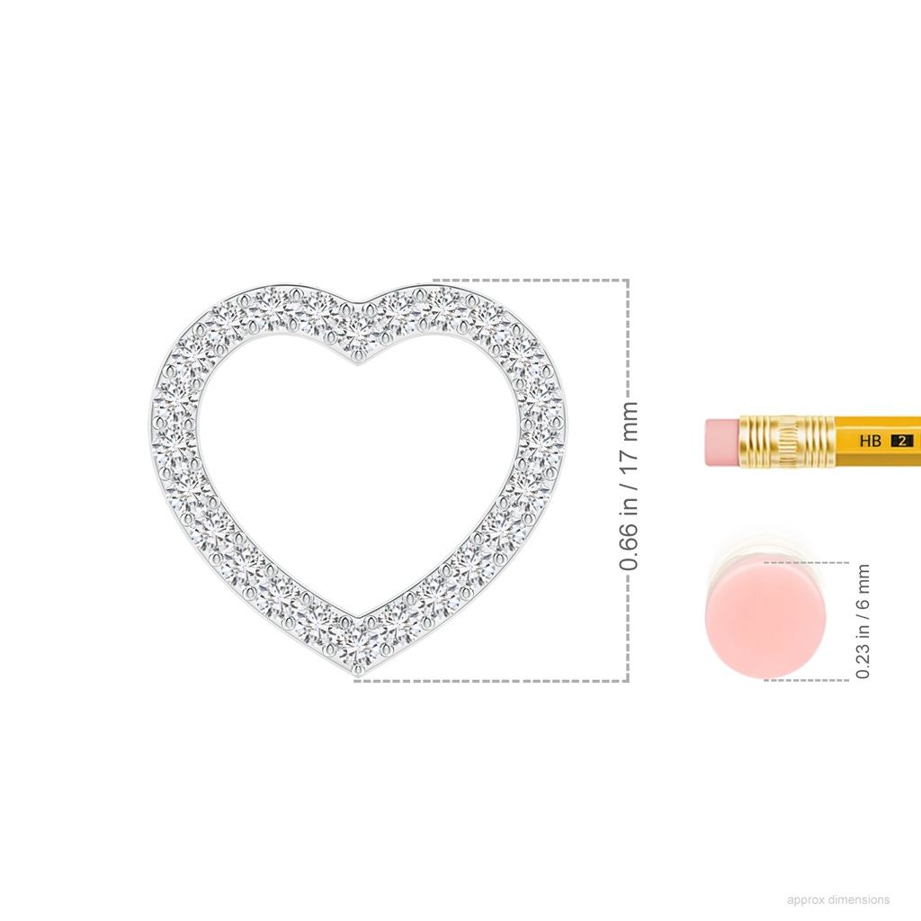 1.9mm HSI2 Prong-Set Diamond Open Heart Pendant in S999 Silver ruler