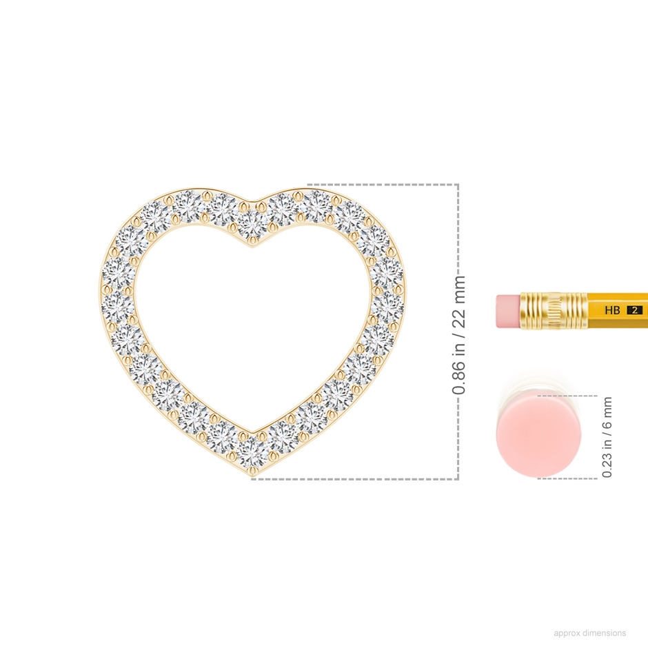 2.45mm HSI2 Prong-Set Diamond Open Heart Pendant in 18K Yellow Gold ruler