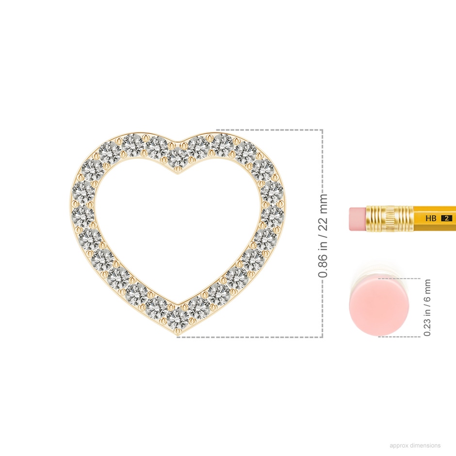 2.45mm KI3 Prong-Set Diamond Open Heart Pendant in Yellow Gold ruler