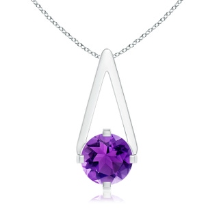 6mm AAA Flat Prong-Set Solitaire Amethyst Triangular Pendant in White Gold