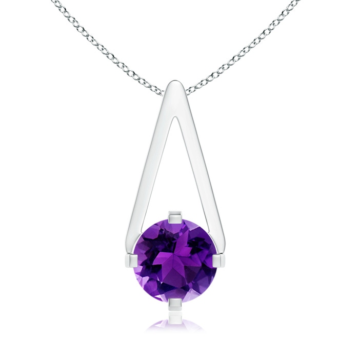 6mm AAAA Flat Prong-Set Solitaire Amethyst Triangular Pendant in S999 Silver