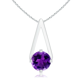 6mm AAAA Flat Prong-Set Solitaire Amethyst Triangular Pendant in White Gold