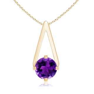 6mm AAAA Flat Prong-Set Solitaire Amethyst Triangular Pendant in Yellow Gold