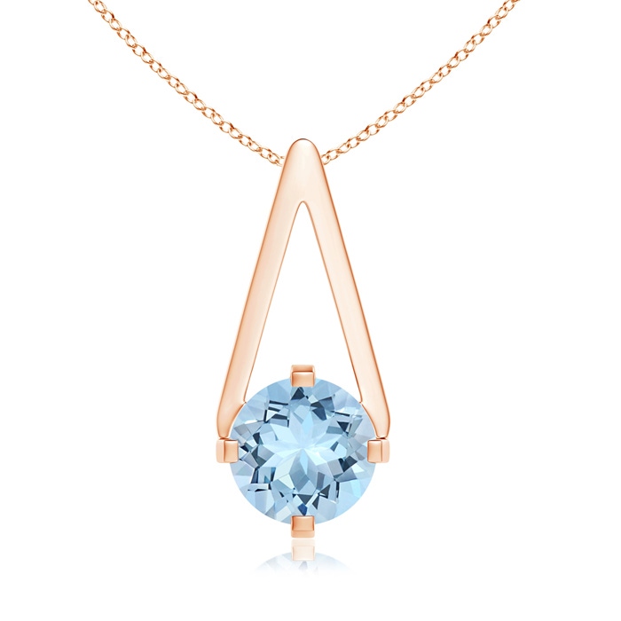 6mm AAA Flat Prong-Set Solitaire Aquamarine Triangular Pendant in Rose Gold 